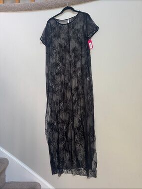 Xhilaration Black Lace Maxi Dress with Short Sleeves